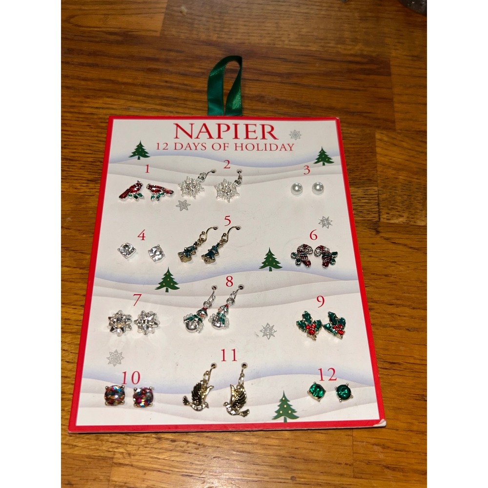 Napier 12 Days of Holiday Earring Set Christmas Advent Studs Drops 12 Pairs